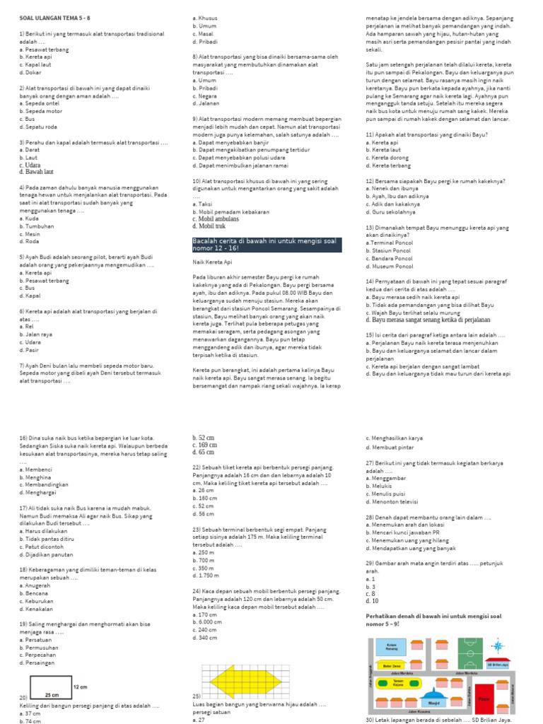Kisi kisi soal ulangan tema 5 kelas 4 pembelajaran 6