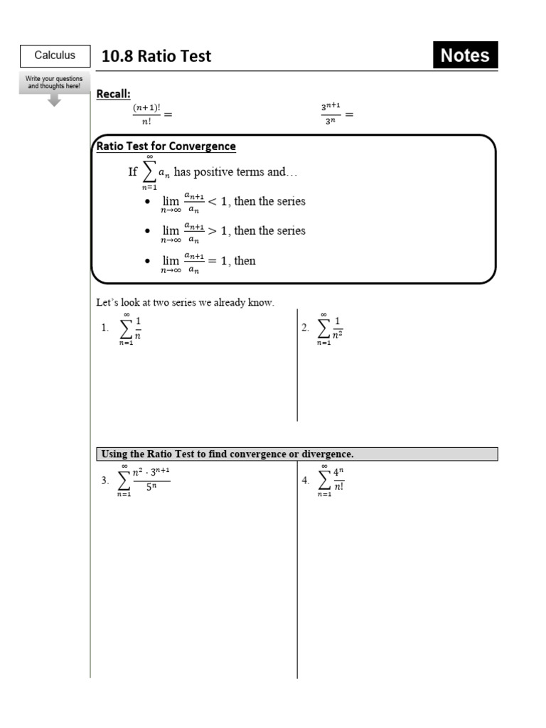10.8 Ratio Test: Notes | PDF