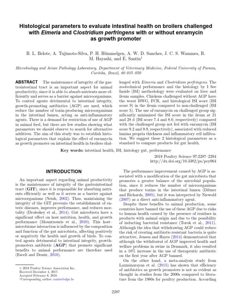 Histological Parameters To Evaluate Intestinal Health On Broilers ...