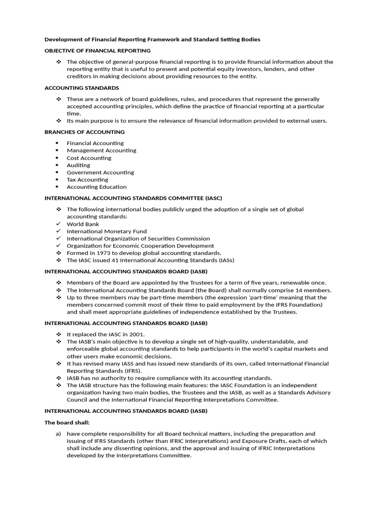 Development of Financial Reporting Framework and Standard Setting ...