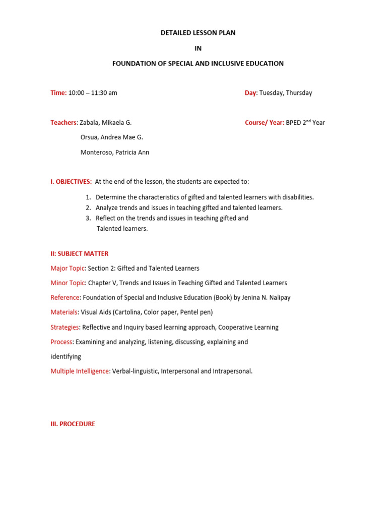 Final DETAILED LESSON PLAN in Fsie | PDF | Intellectual Giftedness ...