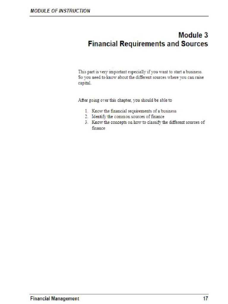 Week 3 Financial Requirements and Sources | PDF