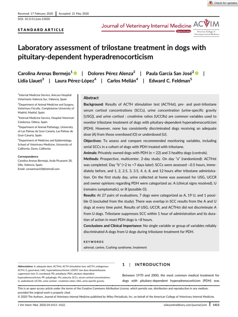 Picture of Veterinary Internal Medicne - 2020 - Arenas Bermejo - Laboratory ...
