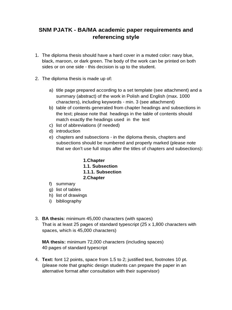 BA - MA Paper Requirements | PDF