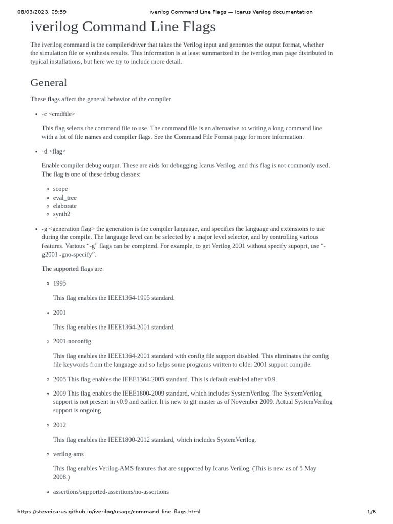 Iverilog Command Line Flags - Icarus Verilog Documentation | PDF