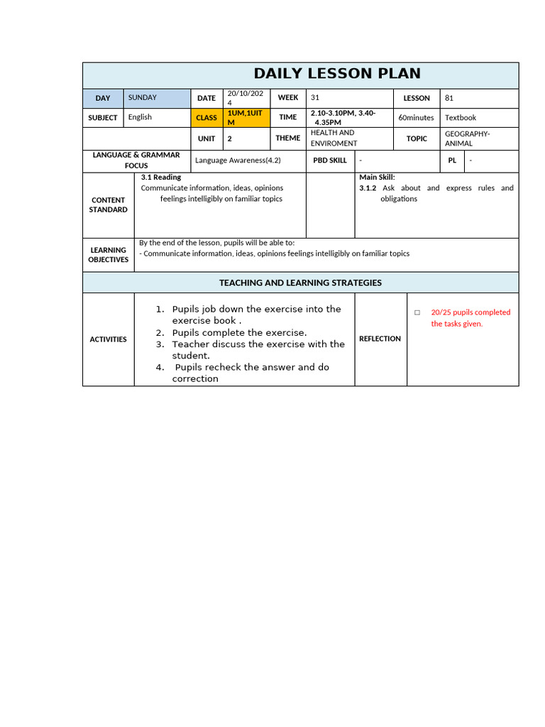 Lesson Plan 2024 Week 31 | PDF