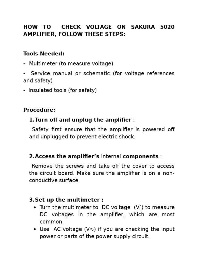 Voltage and Resistance Check for Sakura 5020 | PDF | Amplifier | Power ...