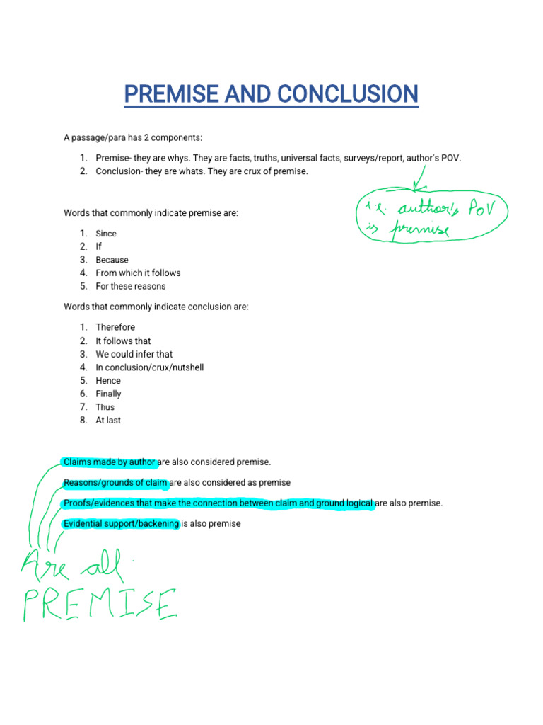 Premise and Conclusion: A Passage/para Has 2 Components | PDF