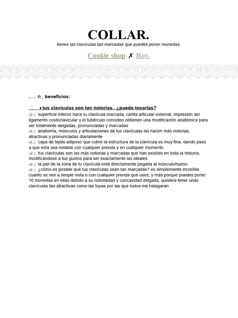COLLAR Clavículas Marcadas - Atractivas Ft. @cookie Shop | PDF | Hogar ...