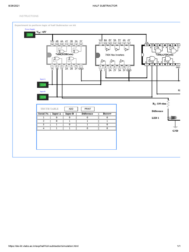 Half Subtractor | PDF