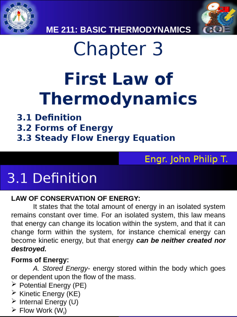 Chapter 3 - First Law of Thermodynamics | PDF