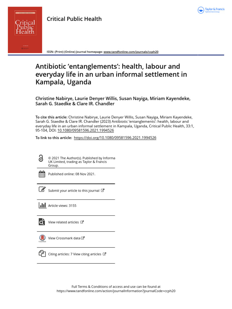 Antibiotic Entanglements Health Labour and Everyday Life in An Urban ...