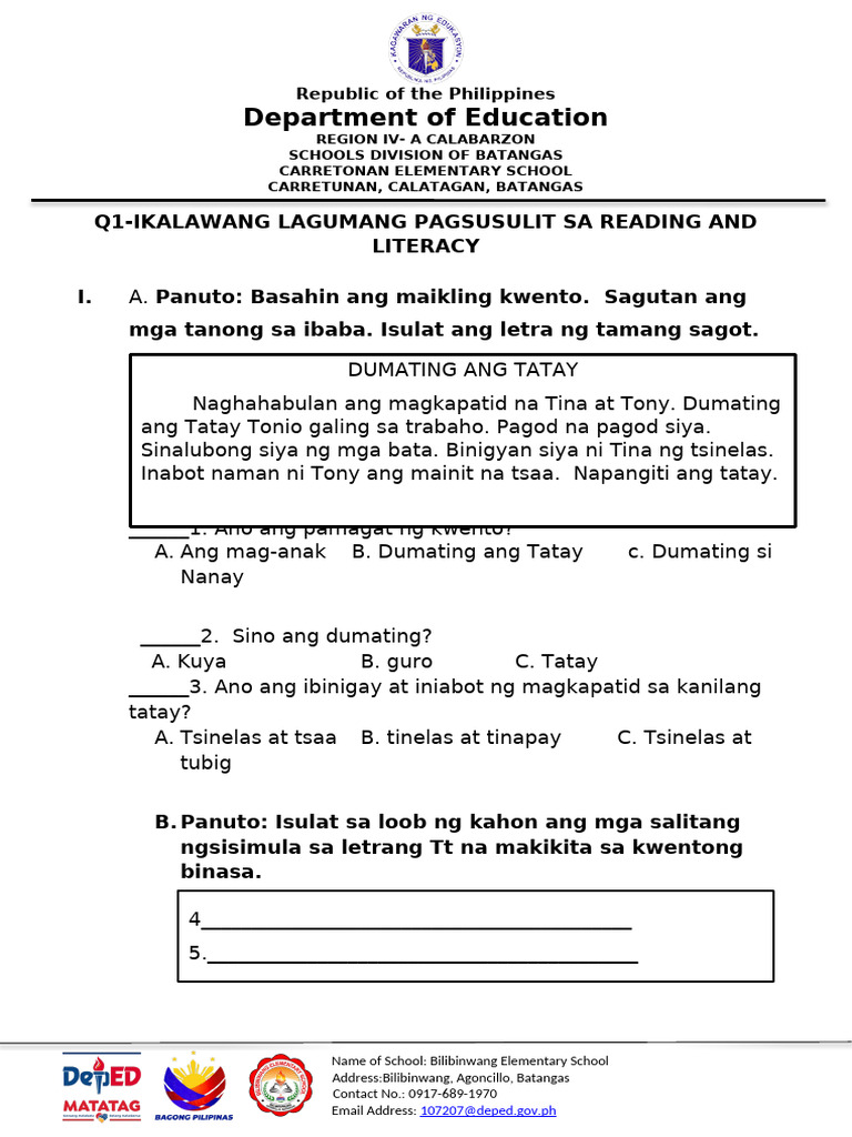 Q1 2nd Summative Test Matatag BILES | PDF