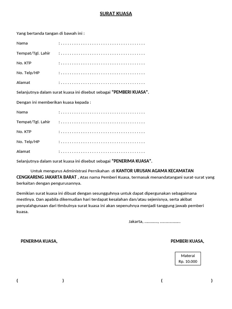 SURAT KUASA Nikah | PDF