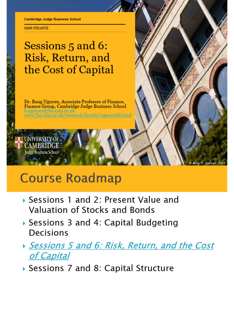 MM6 - Sessions 5 and 6 - Risk Return Cost of Capital - Lecture Slides | PDF