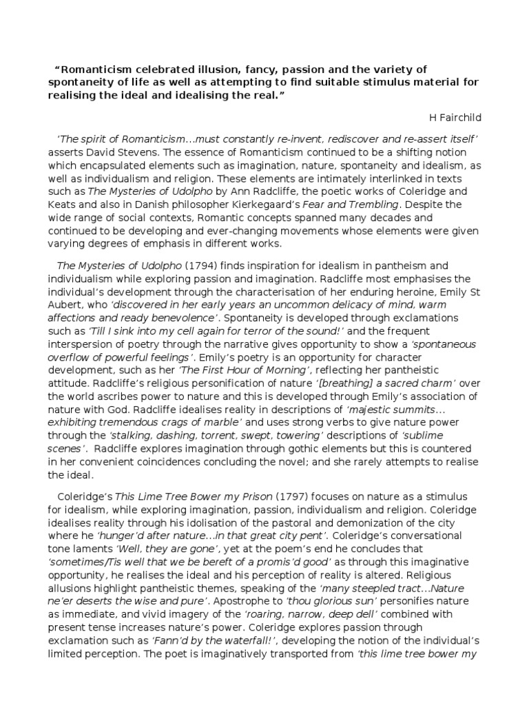 Free Essay Sample about Romanticism