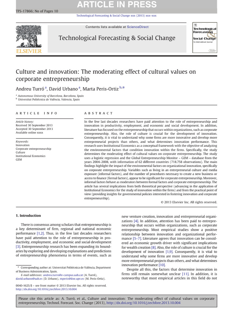 Culture and Innovation - The Moderating Effect of Cultural Values On ...