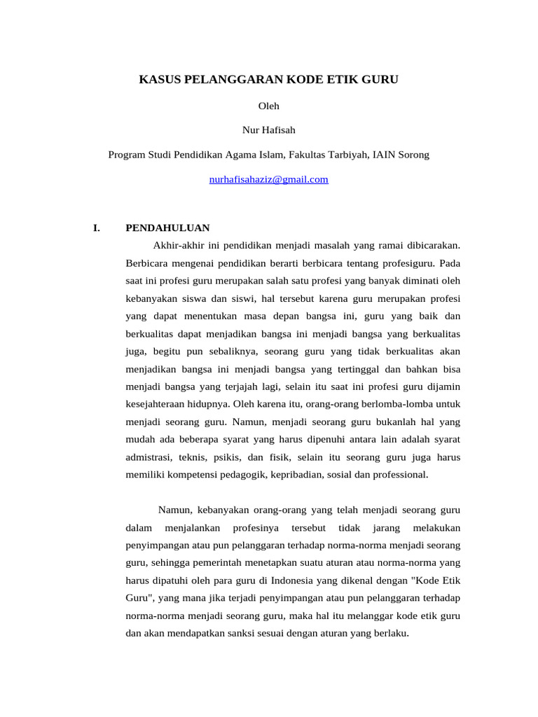 Kasus Pelanggaran Kode Etik Guru (Nur Hafisah) | PDF