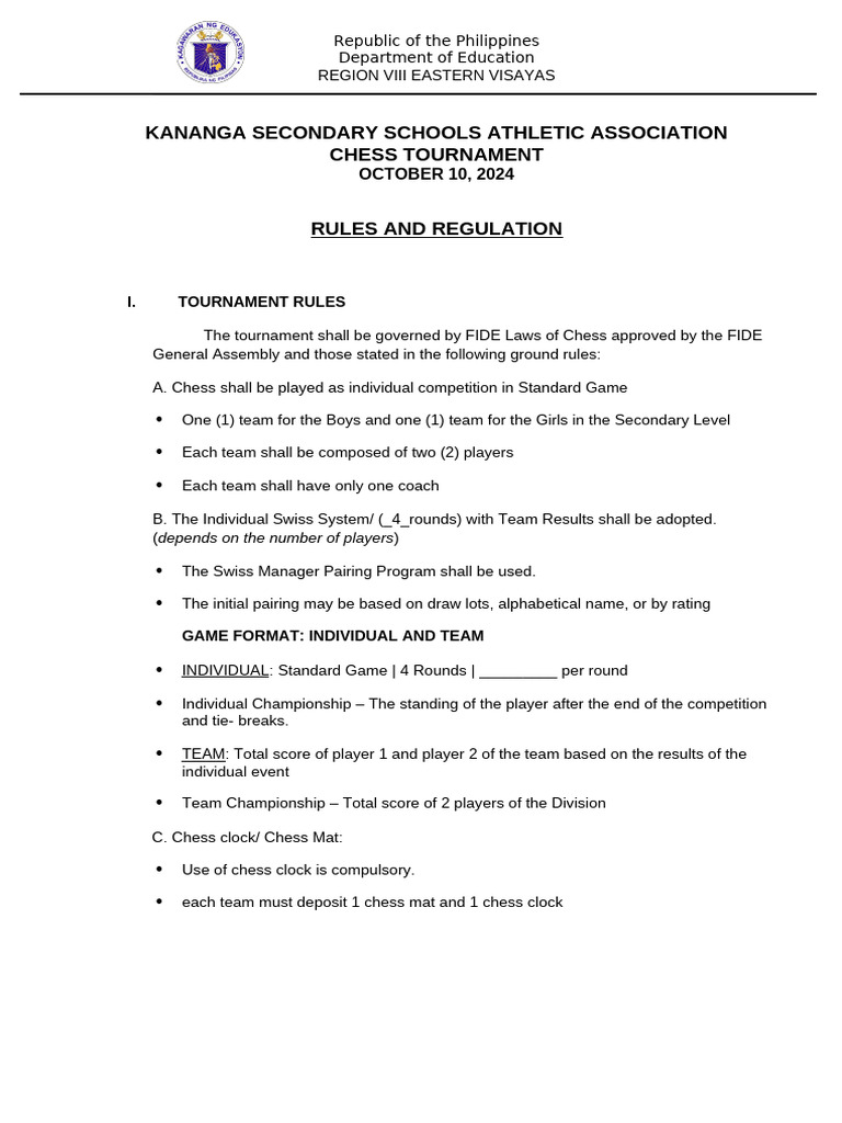 Kananga Chess Tournament Rules 2024 | PDF | Chess | Justice
