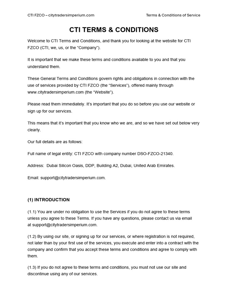 CTI FZCO Terms Conditions of Service | PDF
