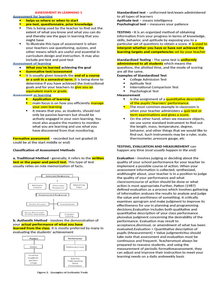 Understanding Assessment in Learning | PDF | Educational Assessment ...