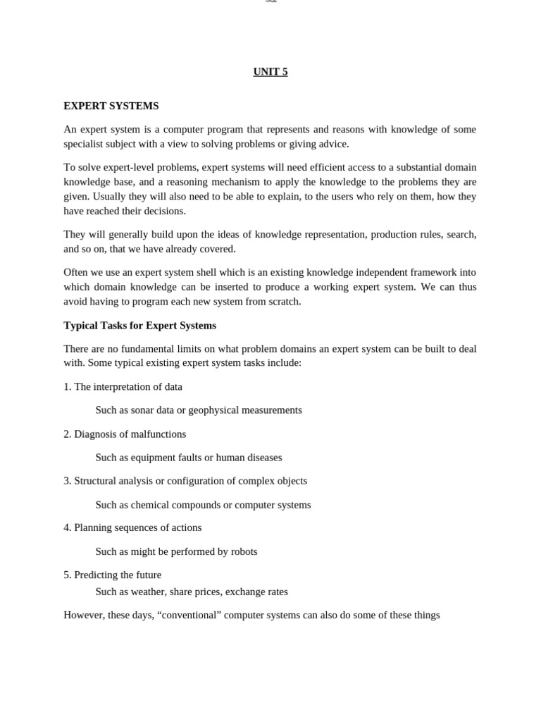 Unit 5 Airtificial Intelligence and Expert Systems | PDF