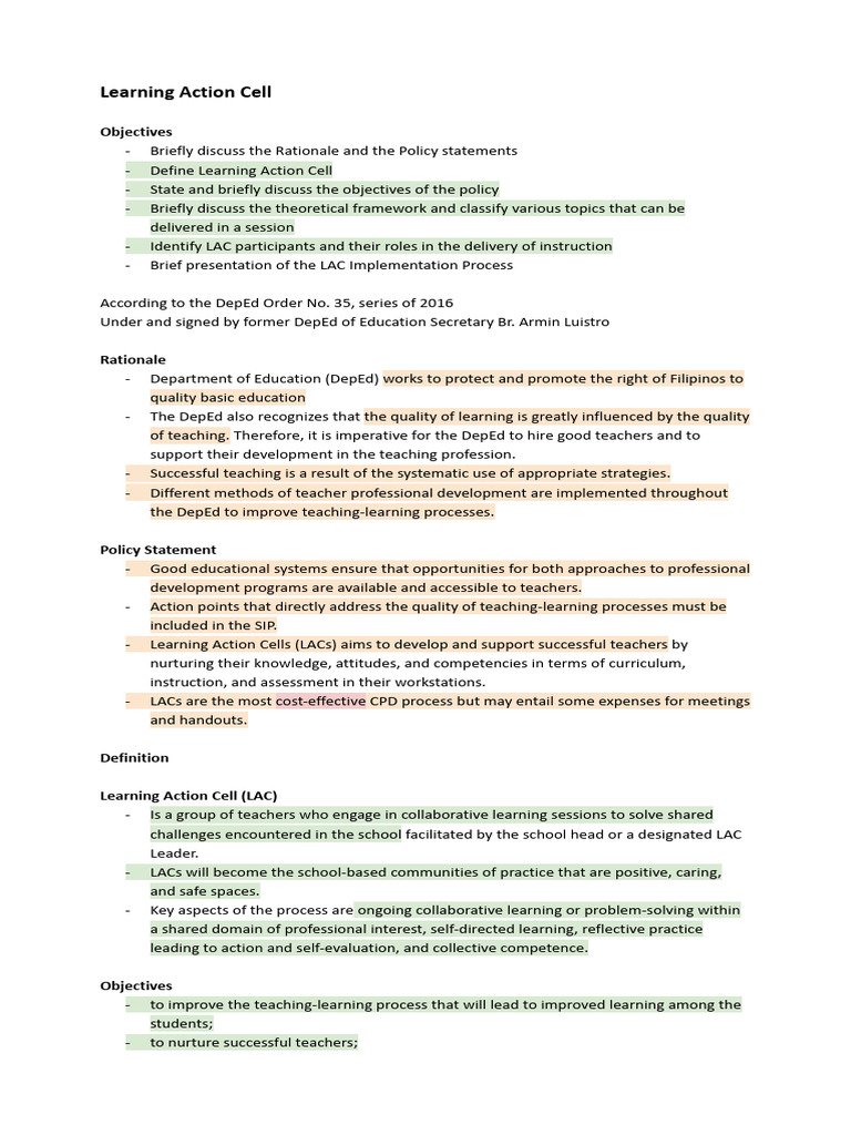 Understanding Learning Action Cells (LACs) | PDF | Educational ...
