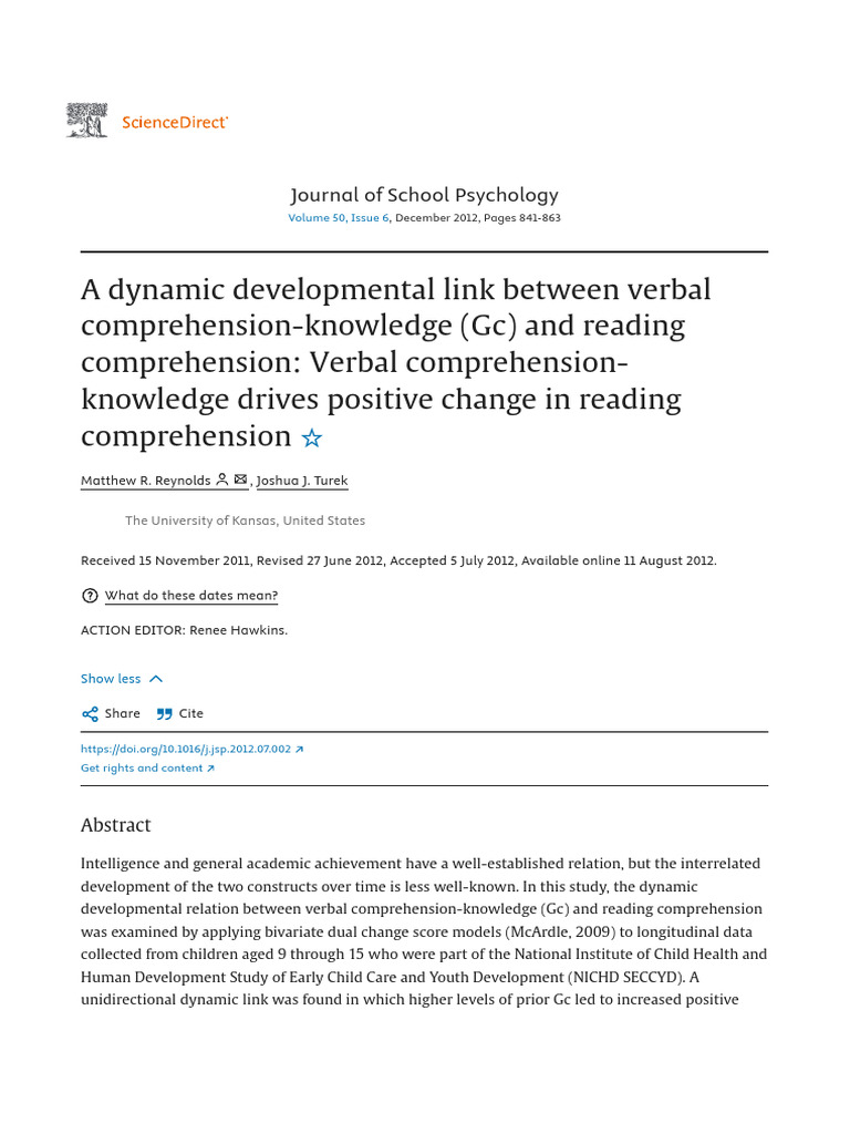 A Dynamic Developmental Link Between Verbal Comprehension-Knowledge (GC ...