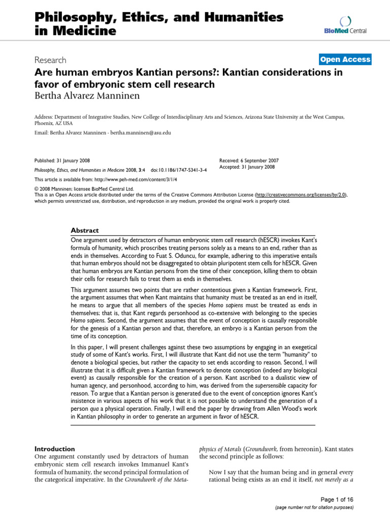 Are Human Embryos Kantian Persons-Kantian Considerations in Favor of ...