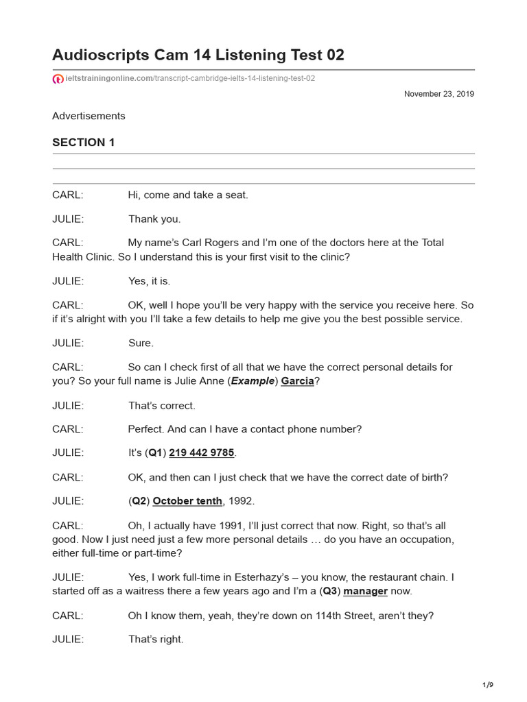 Audioscripts Cam 14 Listening Test 02 | PDF