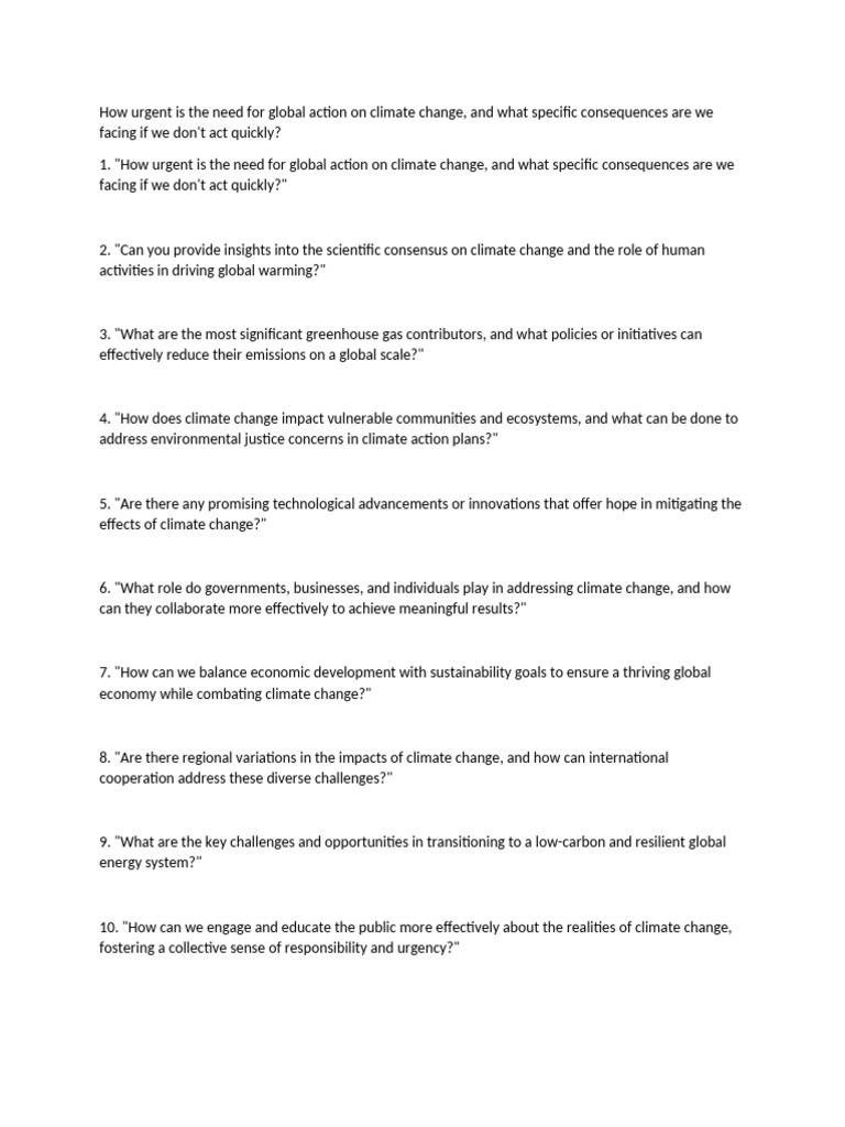 How Urgent Is The Need For Global Action On Climate Change | PDF