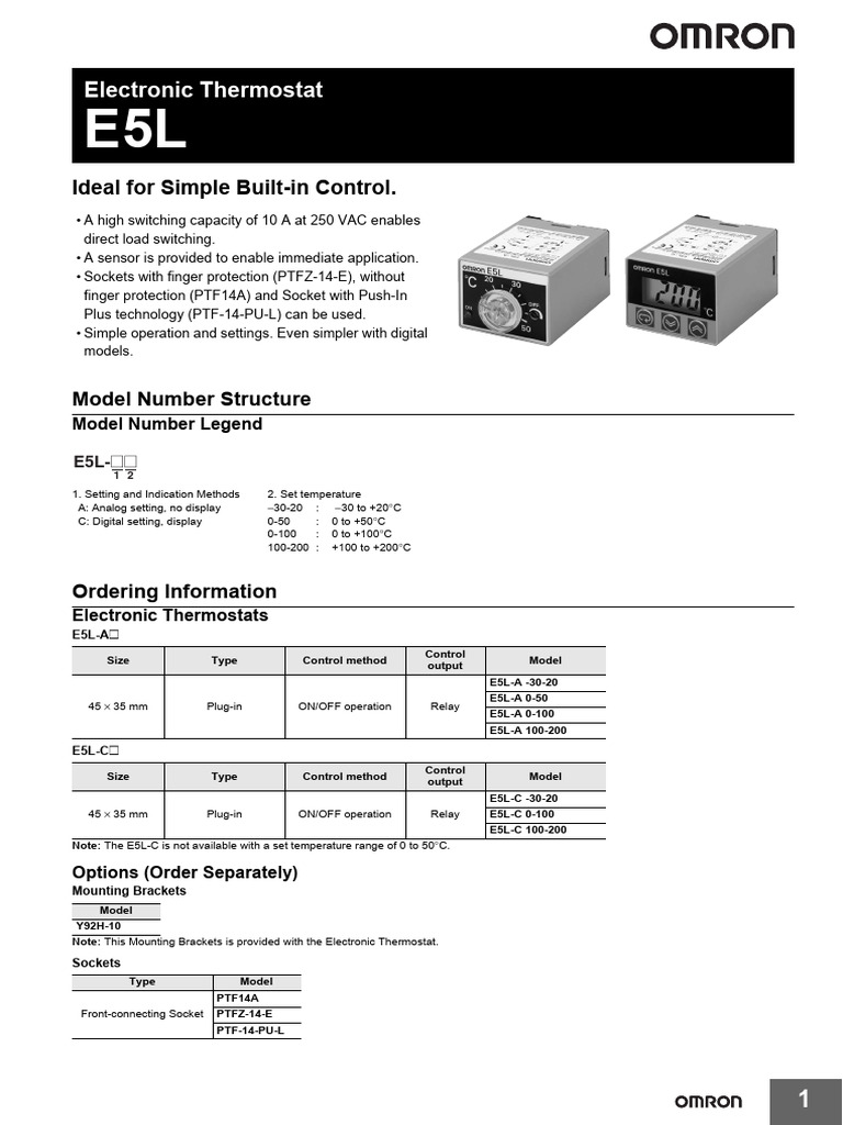 h162 E5l Electronic Thermostat Datasheet en | PDF