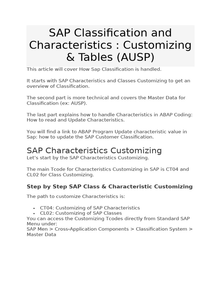 SAP Classification and Characteristics | PDF