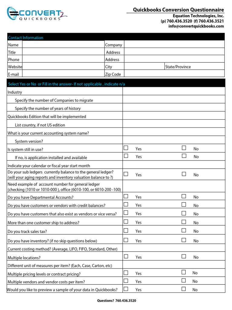 Convert2Quickbooks Questionnaire V6 | PDF