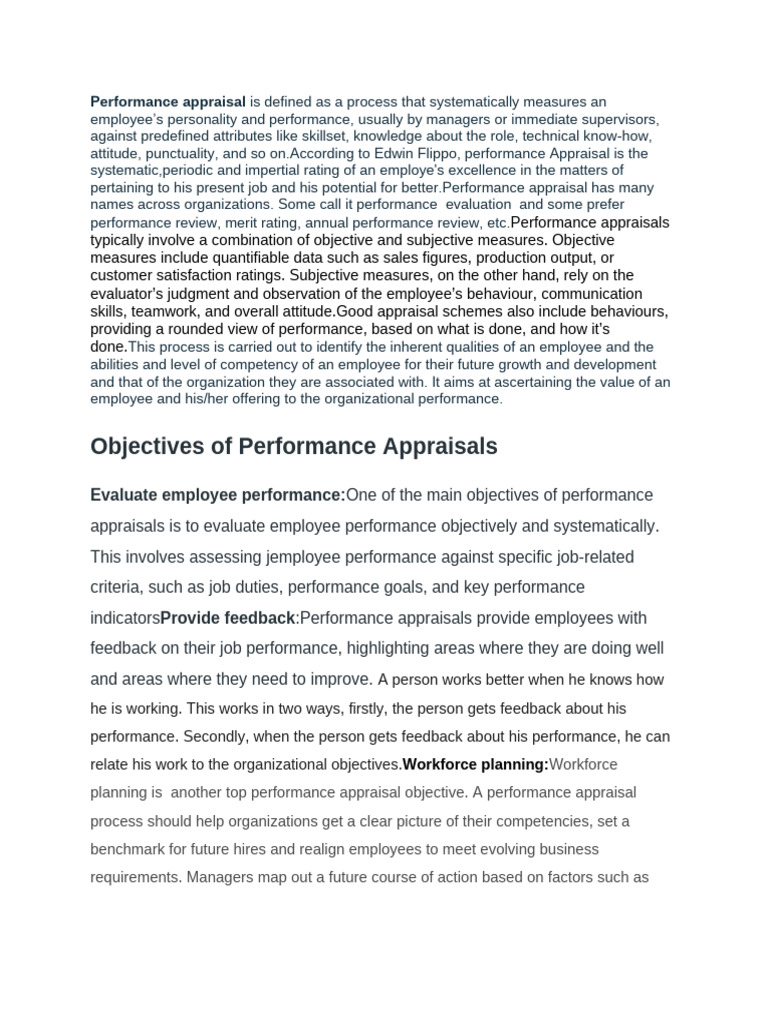 Performance Appraisal Objectives | PDF
