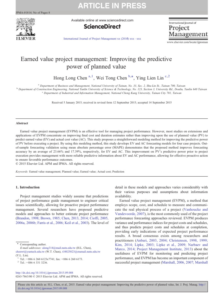 Earned Value Project Management Improvin | PDF
