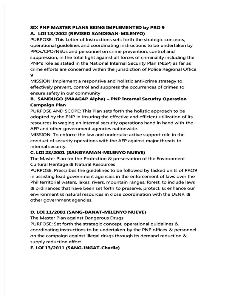 Compendium of Master Plans For Police Operations | PDF