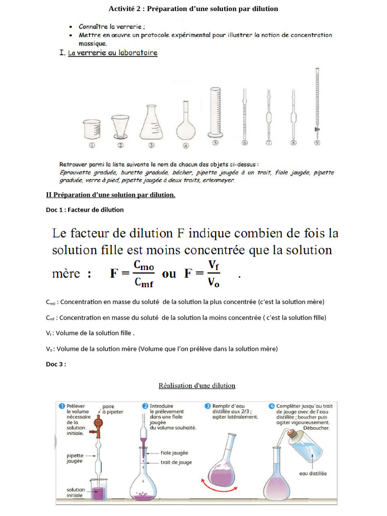 Activité 2 Réaliser Une Solution Par Dilution | PDF