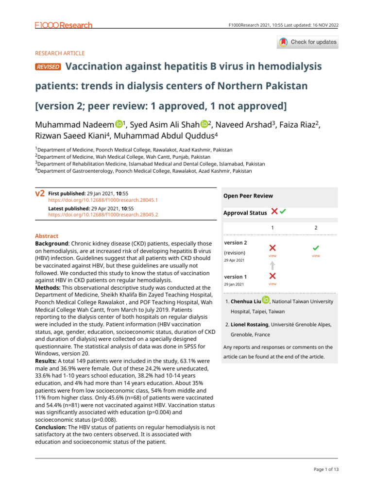 Vaccination Against Hepatitis B Virus in Hemodialysis-1 | PDF