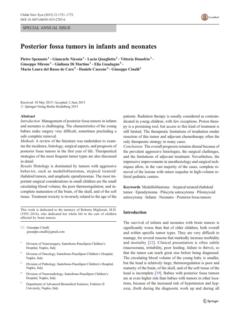 Posterior Fossa Tumors in Infants and Neonates: Special Annual Issue | PDF