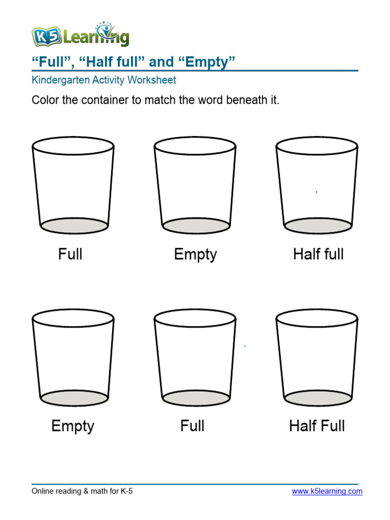 Kindergarten Full Empty Worksheet 5 | PDF