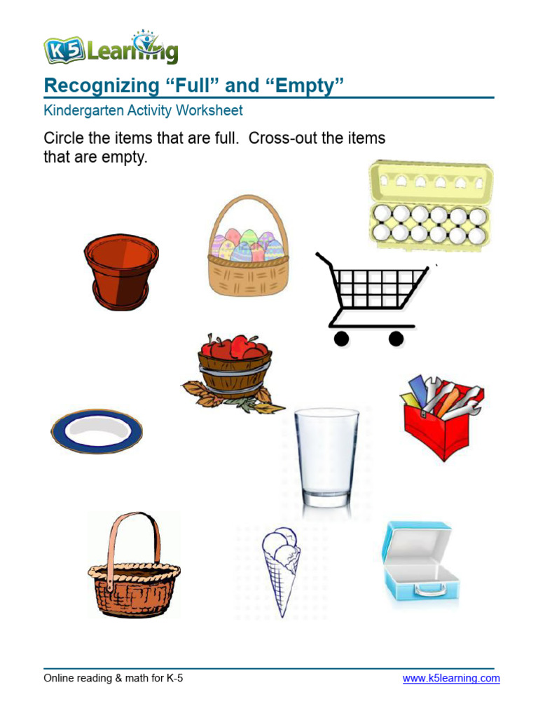 Kindergarten Full Empty Worksheet 4 PDF