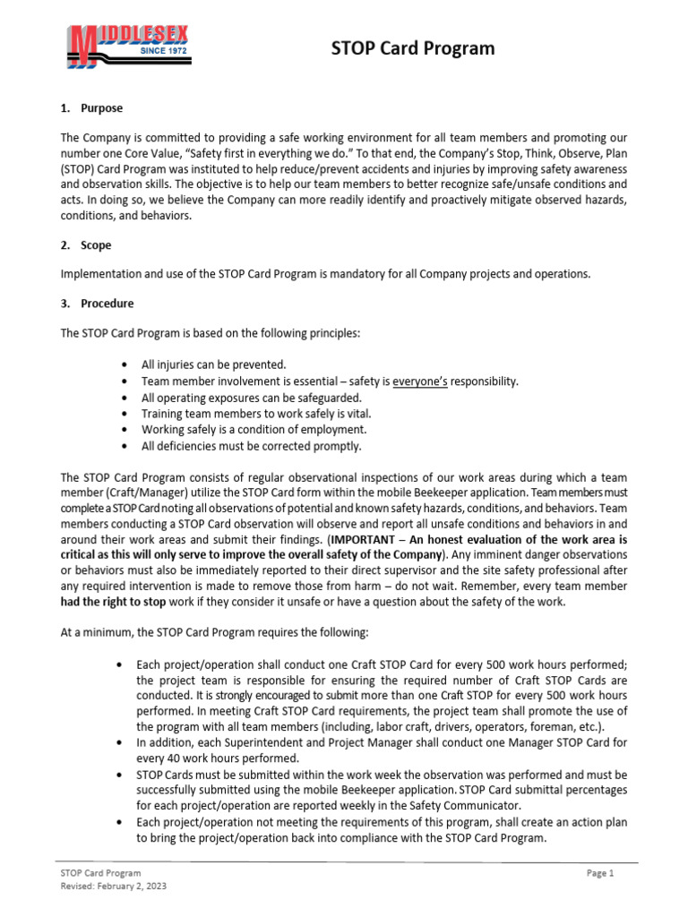 STOP Card Safety Program Overview | PDF | Safety | Business