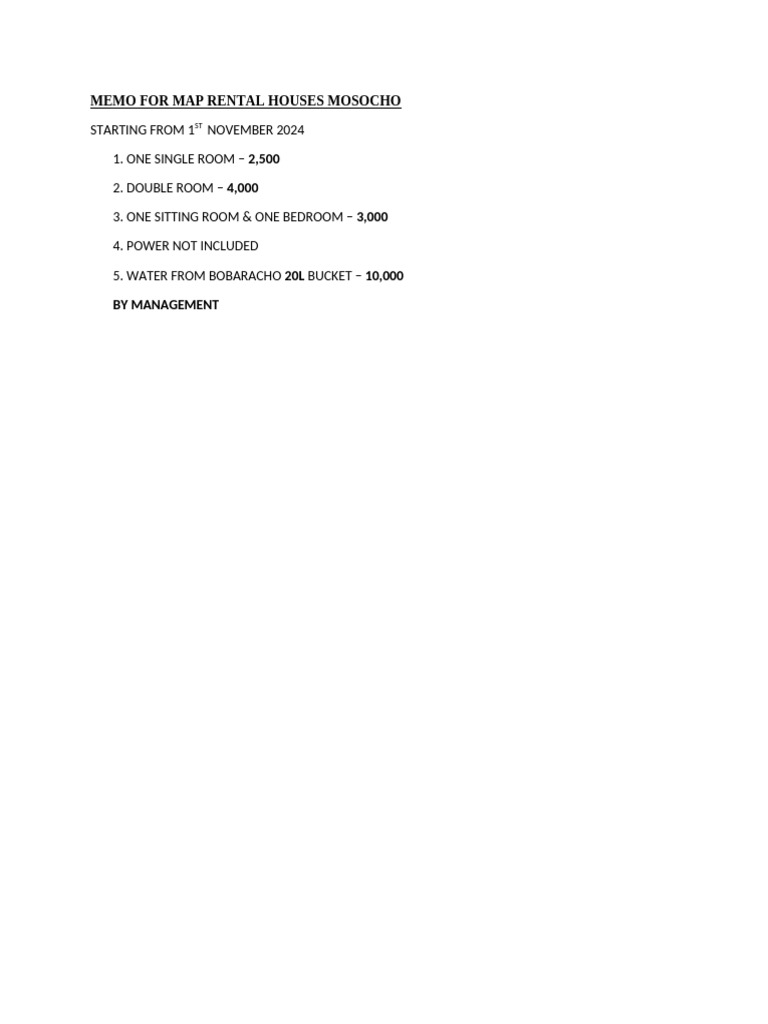 Memo For Map Rental Houses Mosocho | PDF
