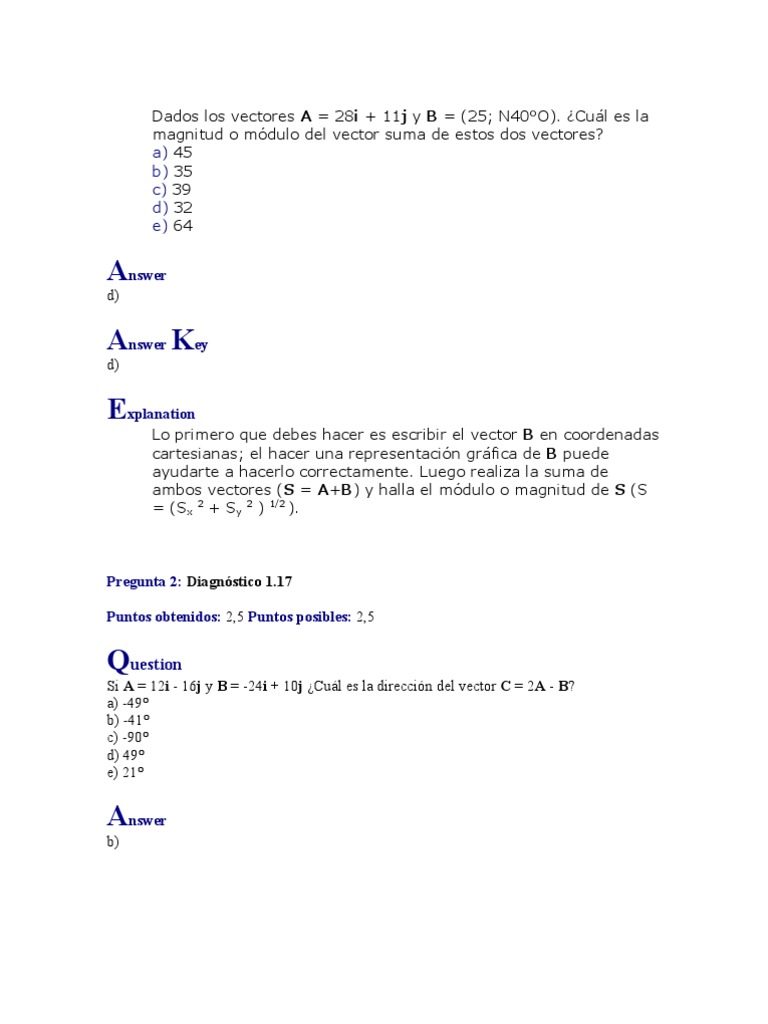 Magnitud y dirección de vectores en problemas | PDF | Vector Euclidiano ...