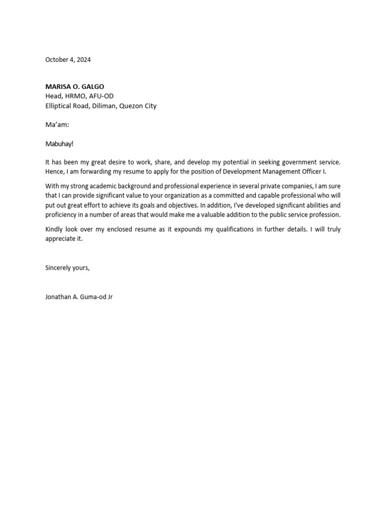 Development Officer 1 - Application Letter | PDF