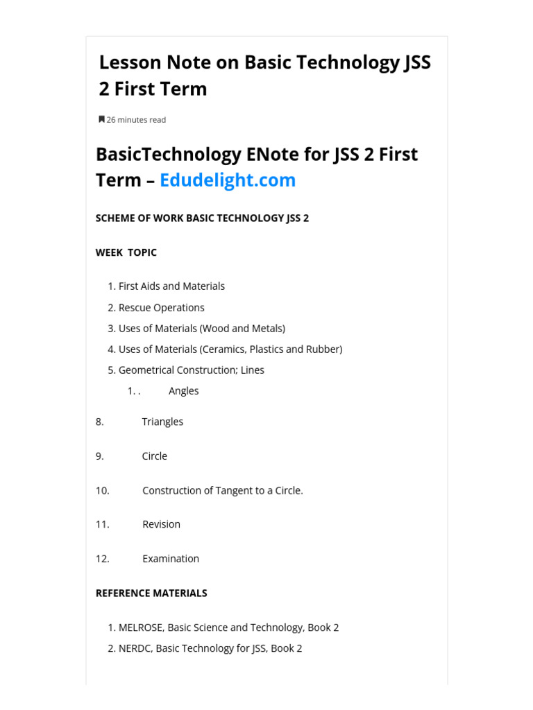 Basic Technology Lesson Note for JSS 2 | PDF | Triangle | Sheet Metal