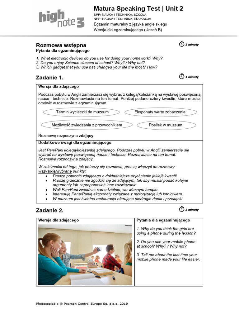 HighNote3 U2 Matura Speaking Test Student B | PDF
