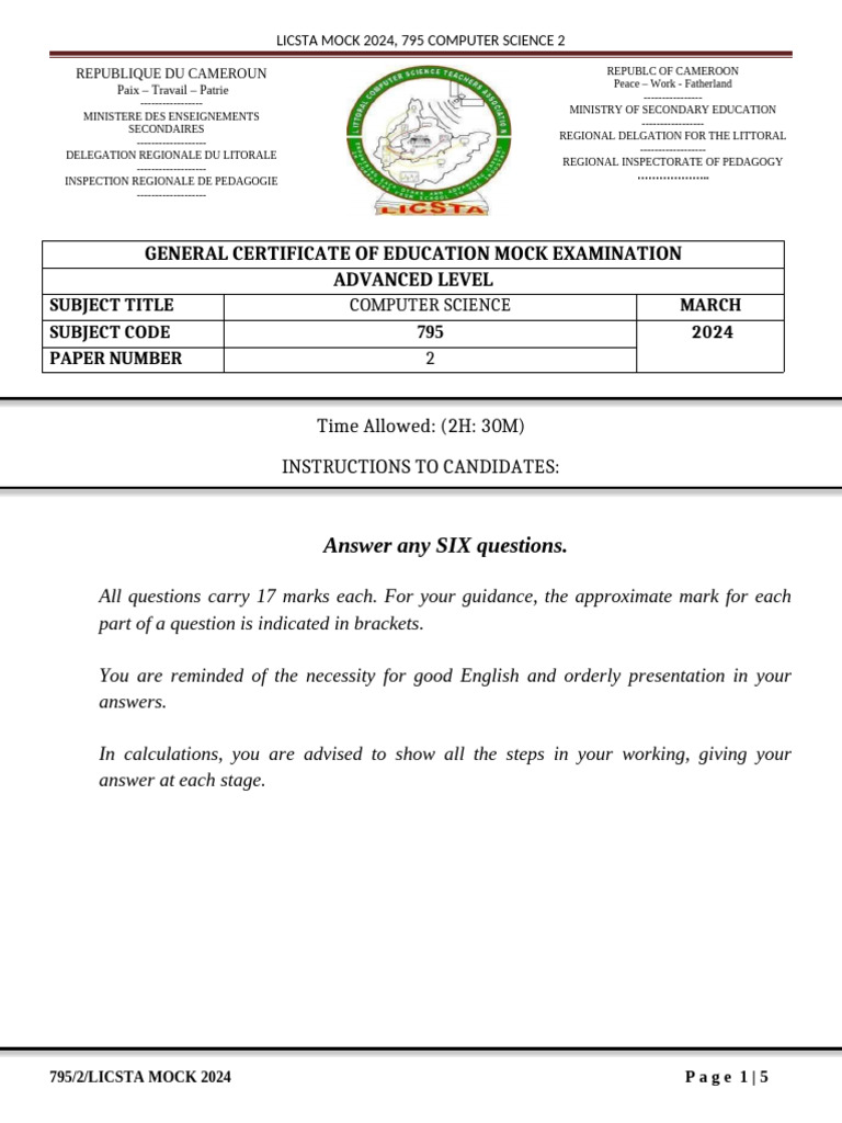 General Certificate of Education Mock Examination Advanced Level | PDF