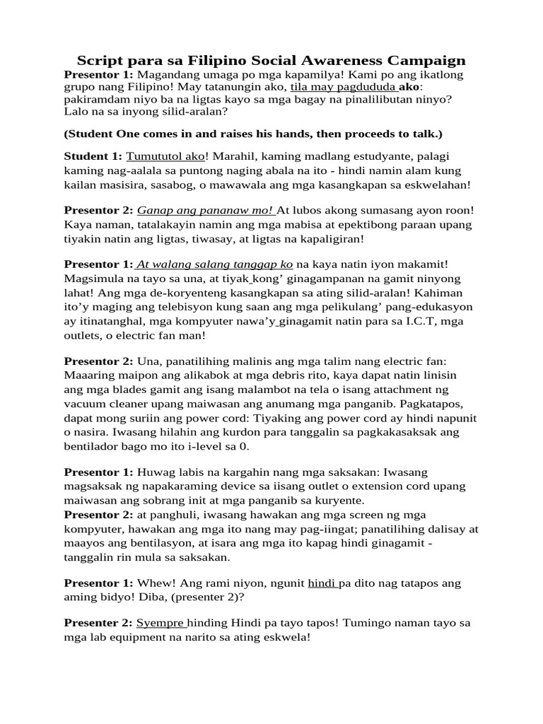 Script para Sa Filipino Social Awareness Campaign | PDF